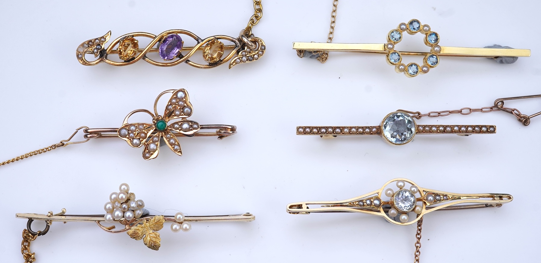 A collection of Edwardian bar brooches, early 20th century